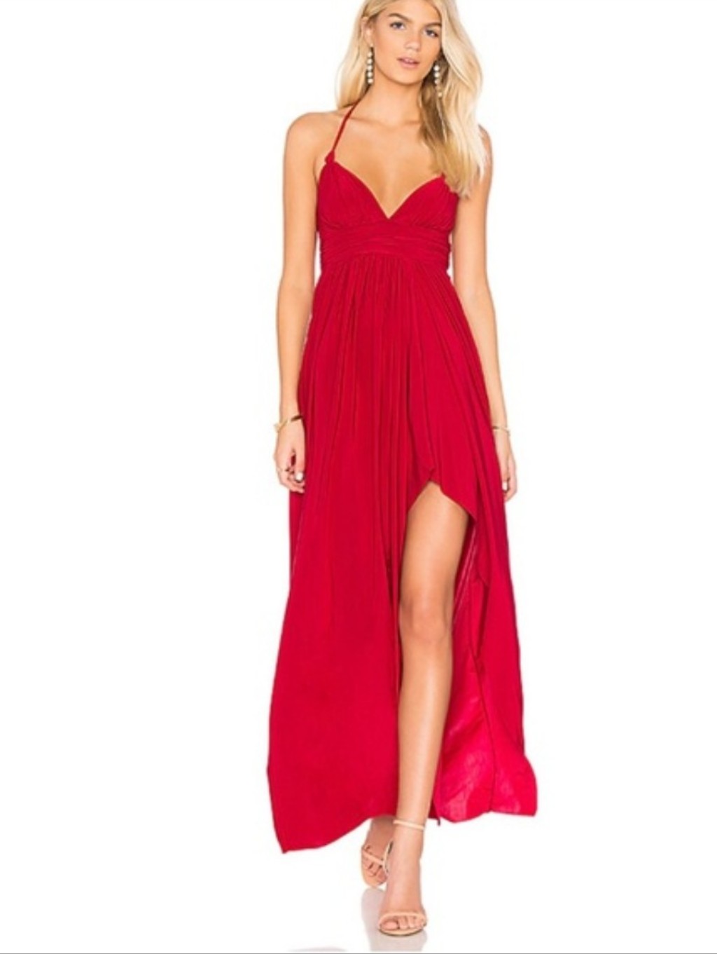Misa Los Angeles Ever Maxi Dress Red Braided Halter Slit Party Romantic Size Xs
